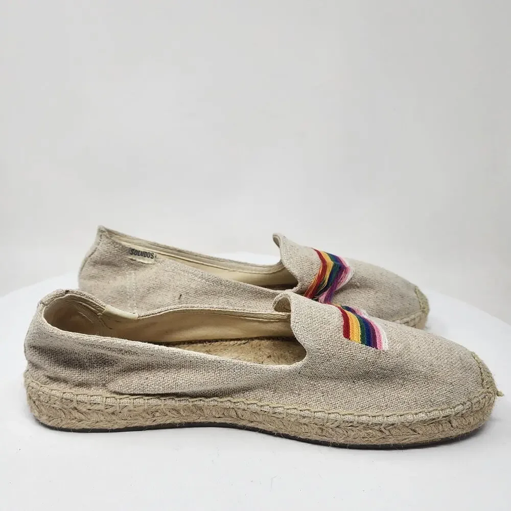 Soludos Rainbow Smoking Slipper Women 10 Cream Canvas Rainbow Espadrille